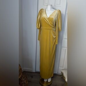 Elegant Gold Long Sleeve Wrap Dress